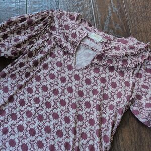 NATION LTD I Maroon Burgundy Judith Yoked Ikat V-neck Short Sleeve Tee Top, M